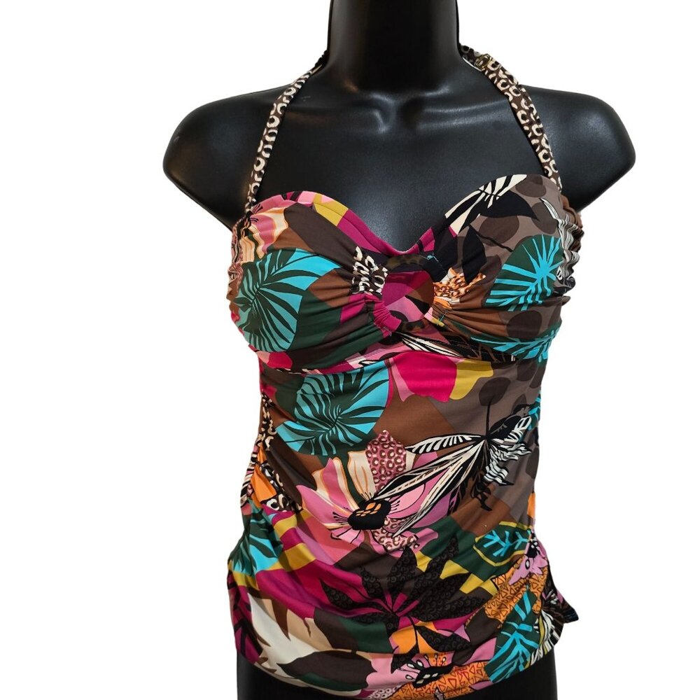 Bleu Rod Beattie Womens Tropical Print Halter Tankini Swimsuit Set  Size M  Mult